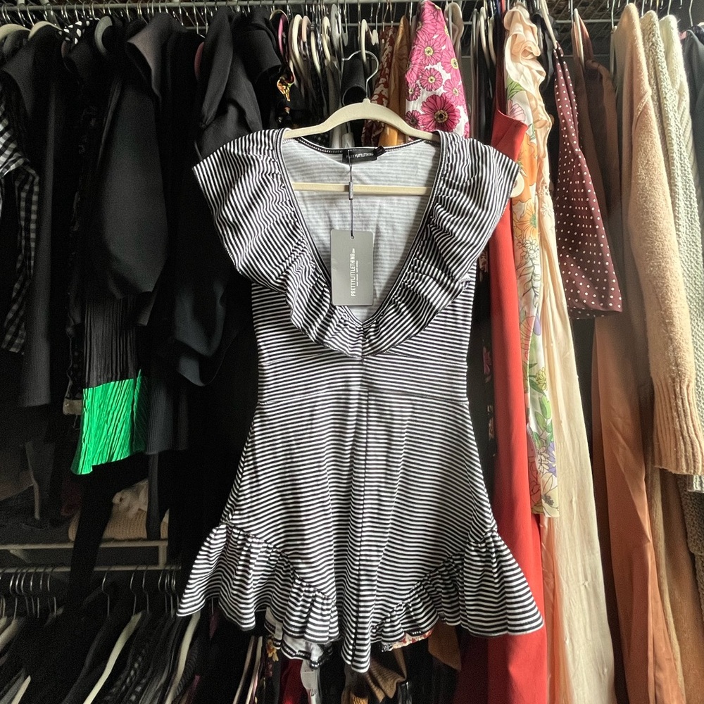 NWT PLT Black and White Striped Romper